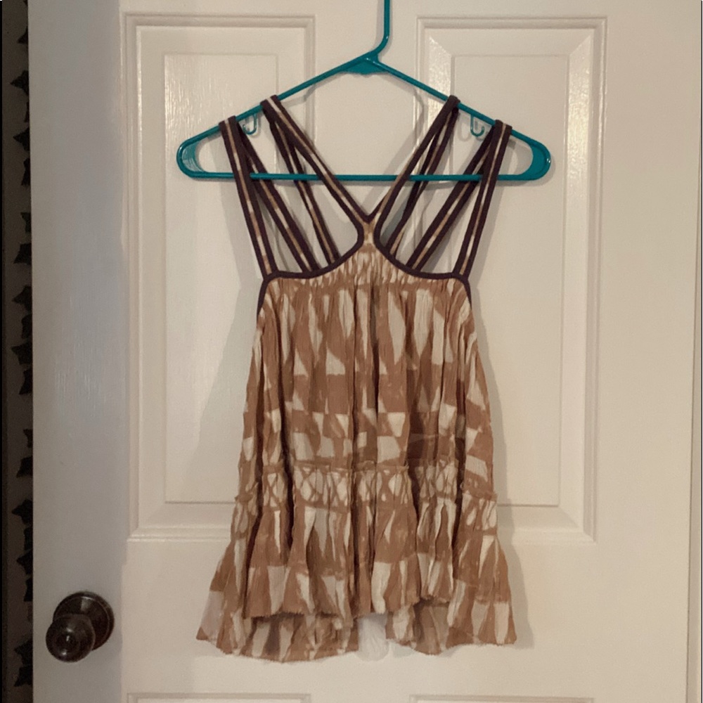 Free People Beige and White Strappy Tiered Tank Top